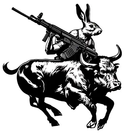 Buff Rabbit Riding A Buff Bull With A Ar 15 In His Hand