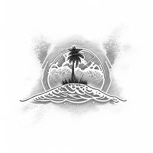 A Software Engineering-inspired Beach Scene With A Binary Code Wave Crashing Against A Palm Tree