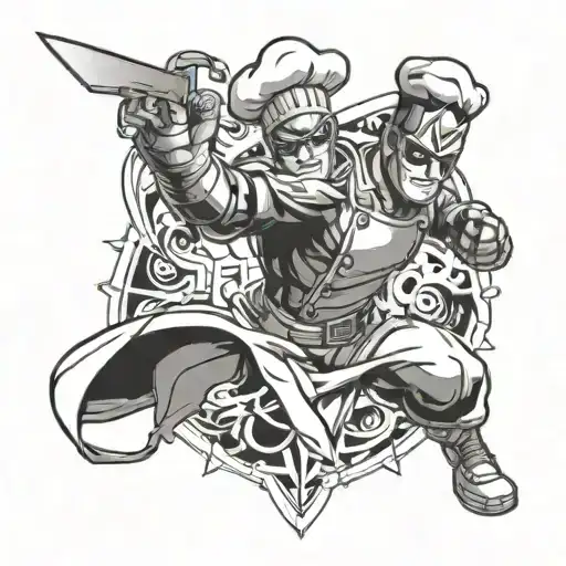 An Anime-inspired Tattoo Of A Superhero Pastry Chef Using Their Cooking Skills To Fight Crime