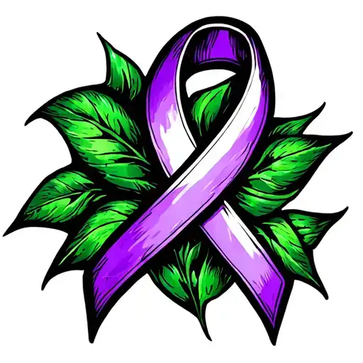 Purple And Green Cancer Ribbon