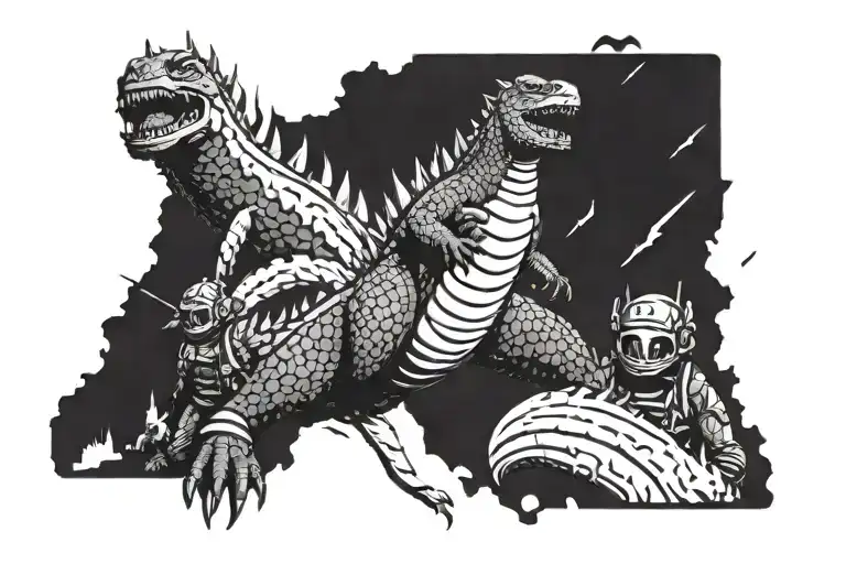 Godzilla And Paratroopers Black And White