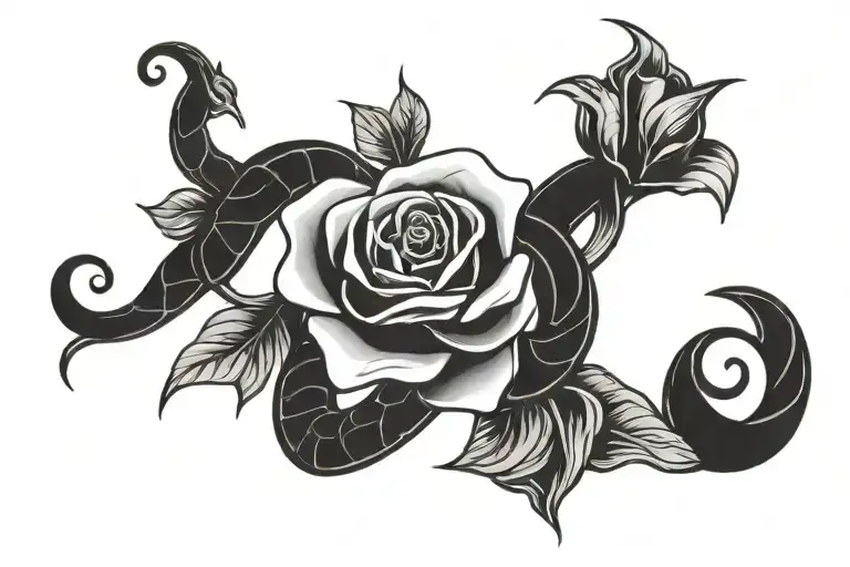 Snake Going Through Two Roses Intertwined