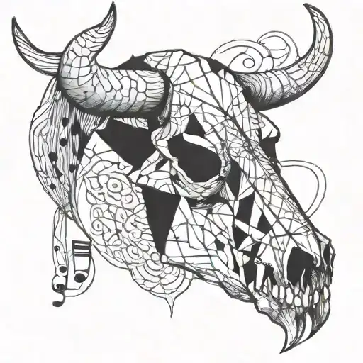 A Geometric Bull Skull With Musical Notes Flowing Out Of Its Mouth