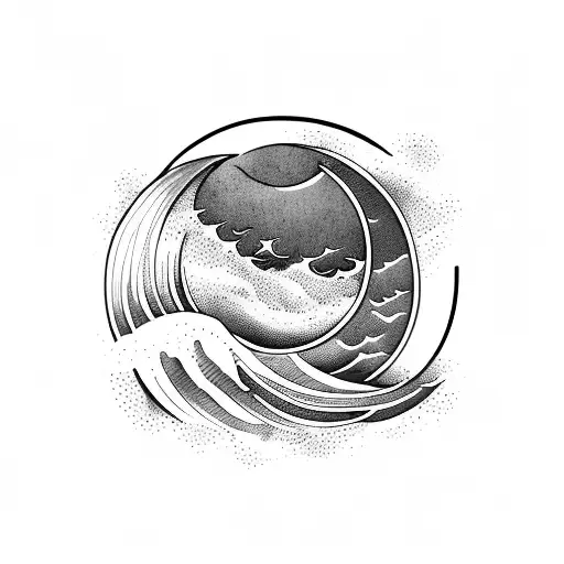 Masculine Crescent Moon With Ocean Wave