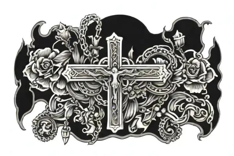 Rosary Cross Praying Hands Tombstone