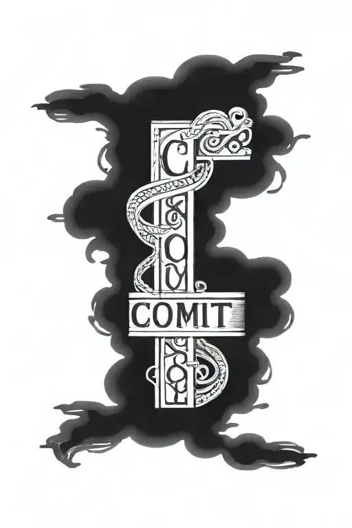 Word Commit Inside A Cross Doing Down The Arm Sleeve