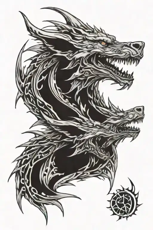 Dragon And Wolf Sharing A Mouth Split In Half