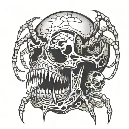 Spider Coming Out Of The Mouth Of A Skull