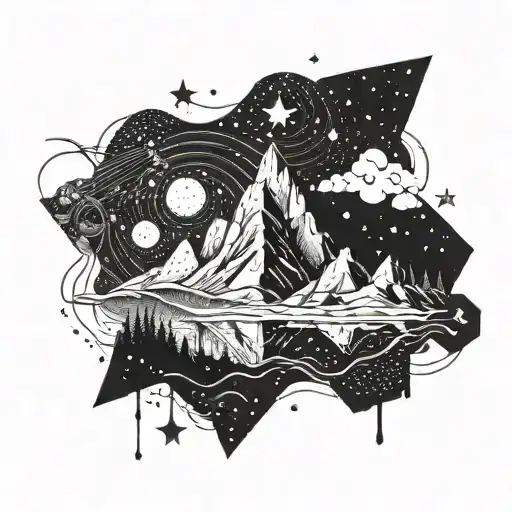 A Surreal Mountain Landscape With A Starry Night Sky