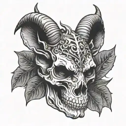 Skull Goat Head With Eye On The Forehead And Bats Behind