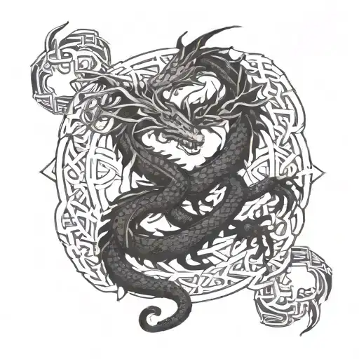 A Mythical Dragon With Two Heads Intertwined With Intricate Celtic Knots