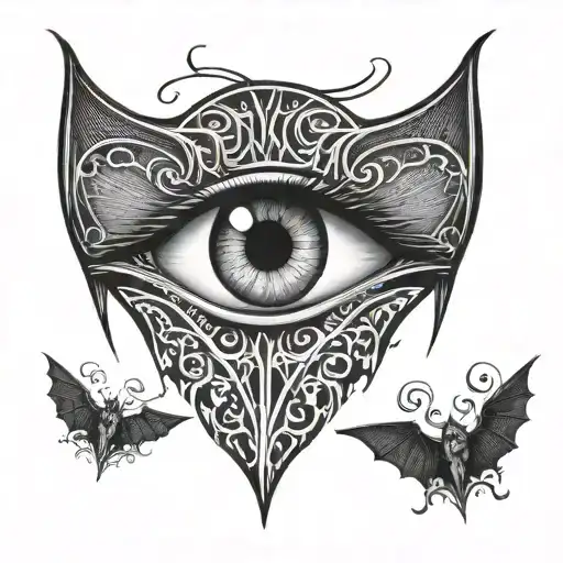 An Eye With Bat Wings Each Side