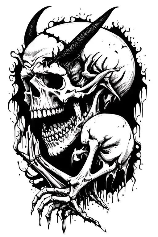 Generates The Image Of A Skeletal Demon Which Is Sad And Devastated