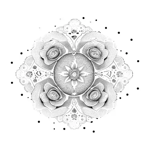 A Dotwork Representation Of A Vibrant Flower Garden With Zodiac Signs Hidden Among The Petals