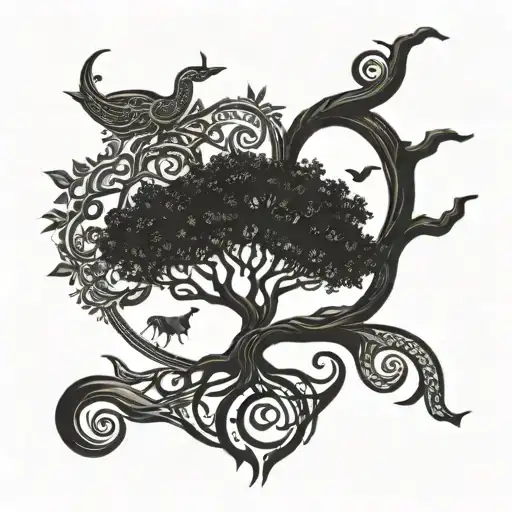 A Mystical Tree Of Life Intertwined With Zodiac Symbols