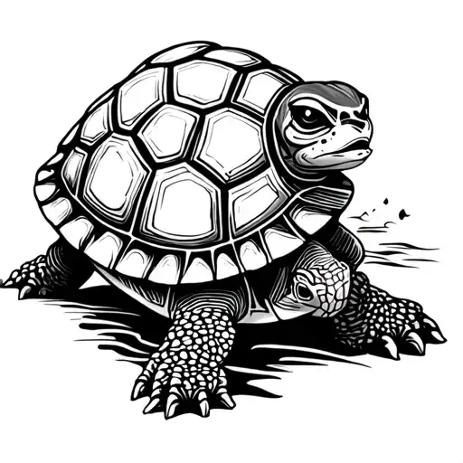 Turtle Between Cartoon Waves