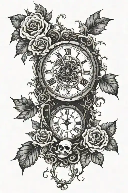 Clock Covered With A Vine With Thorns And Skulls