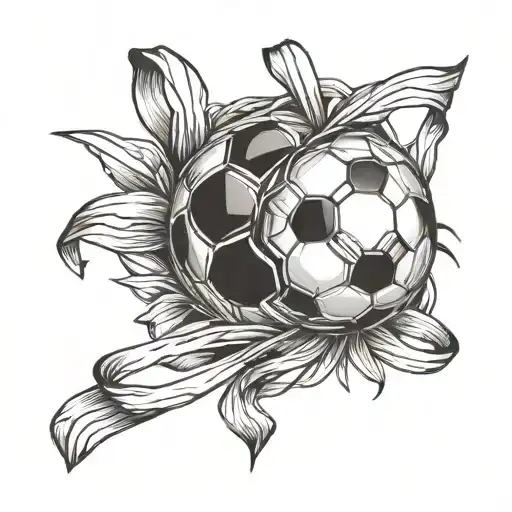 A Soccer Ball Intertwined With A Black Ribbon On The Leg