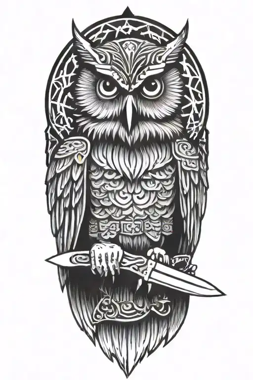 Viking Style Owl Holding Butchers Knife