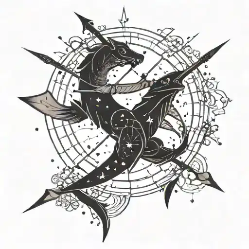 A Celestial Pisces Constellation Merging With A Fiery Sagittarius Arrow