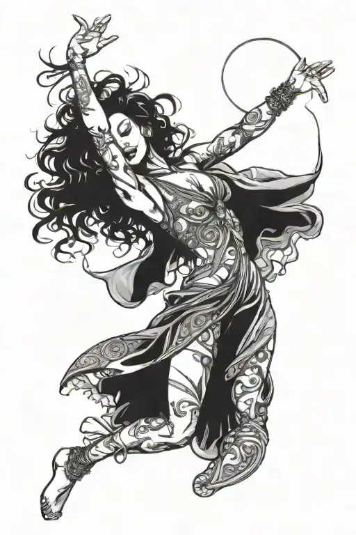 A Beautiful Woman Dancing Under The Moonlight At The Beach