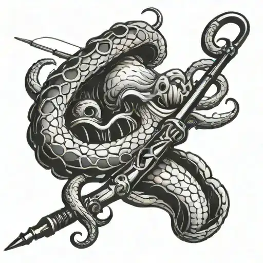 A Fishing Rod Intertwined With A Kraken Tentacle