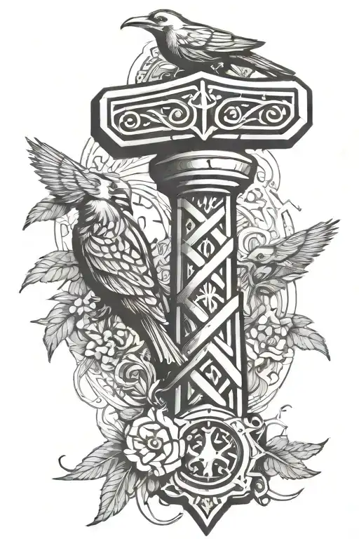 Thors Hammer And Crows Nordic