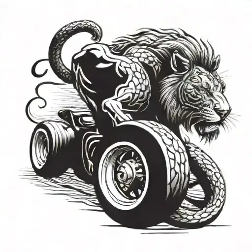 A Lion And Snake Intertwined In A Dynamic Race Car Design