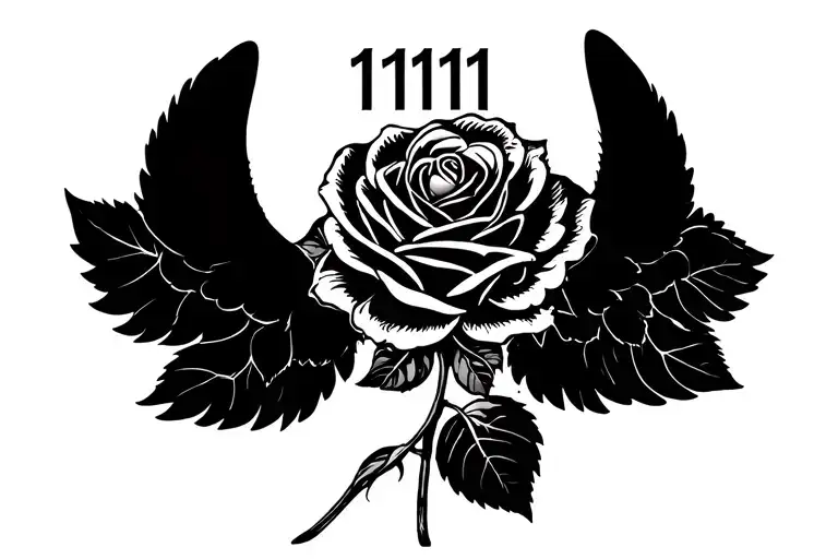 Rose With The Angel Number 1111 Above Stem