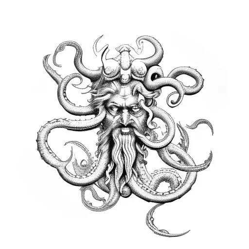 Poseidon Battling A Kraken