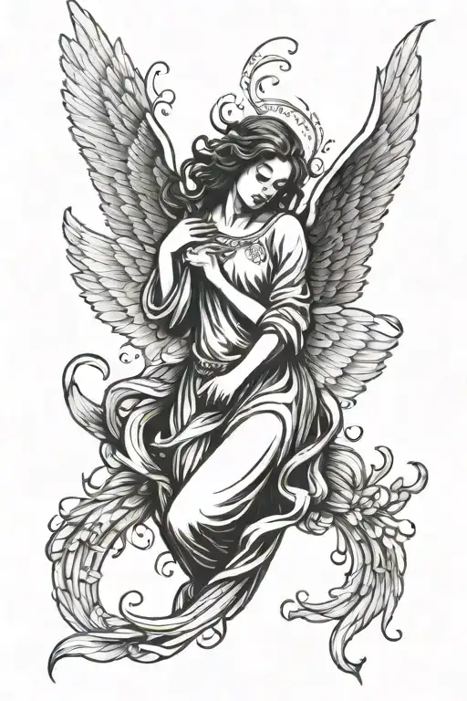 Angel With Spread Wings Looking Down