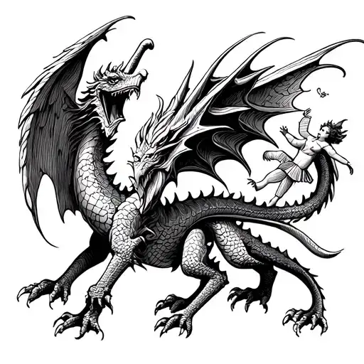 A Medieval Dragon In Ancient Greece With Angels