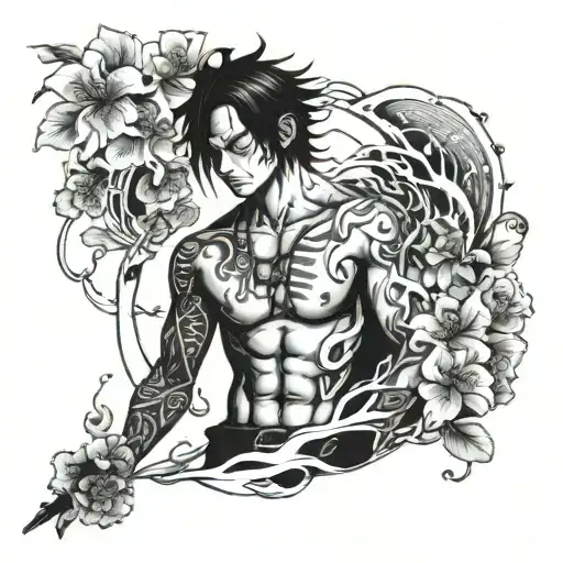 Portgas D Ace With Cherry Blossom And Fire Coming