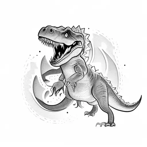 Cute Cartoon T-rex Outline Only