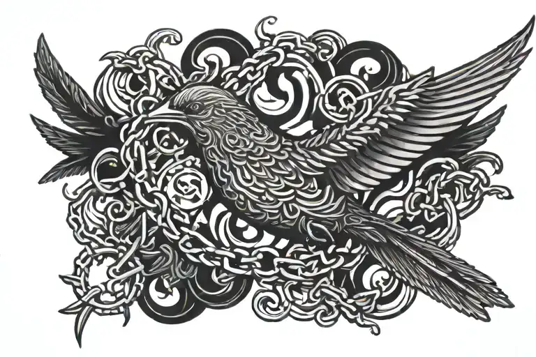 Bird Flying With Broken Chain Wrapped