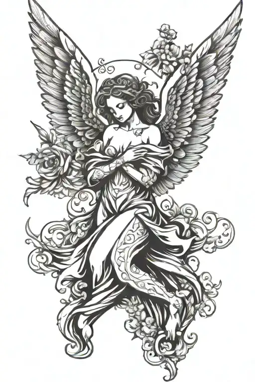 Angel With Spread Wings Looking Down