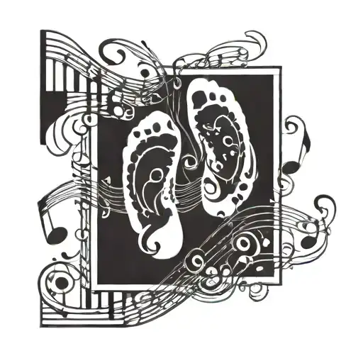 Baby Foot Print Surrounded My Music Notes Floating