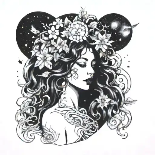 A Mystical Interpretation Of Mother Nature As A Cosmic Goddess With Galaxies In Her Hair