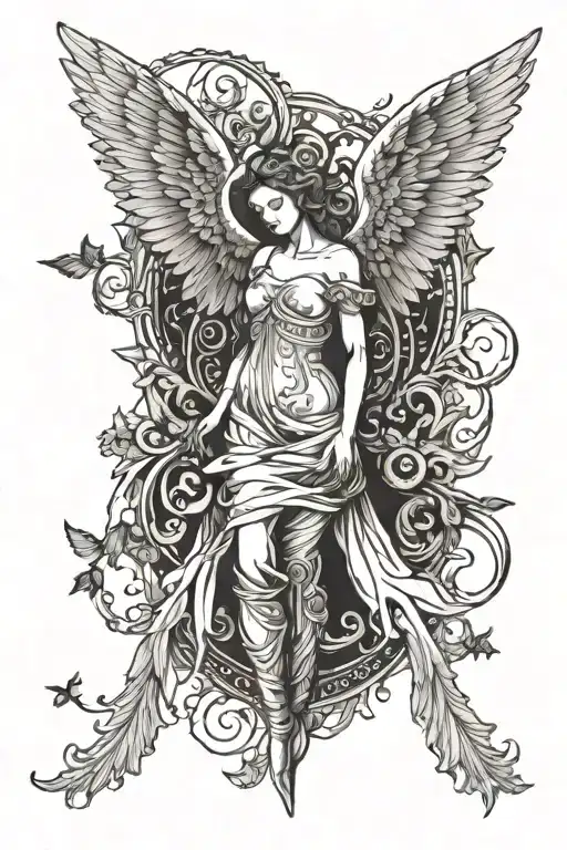 Angel With Spread Wings Looking Down