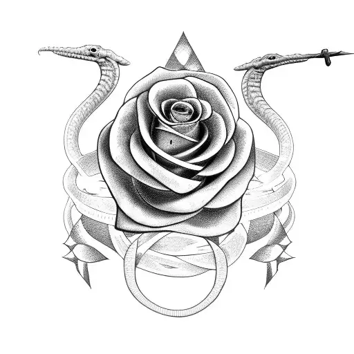 Snake Roses Sword Bird Feather