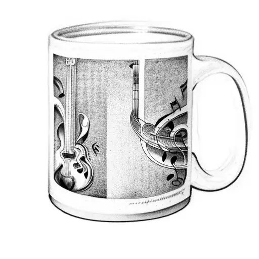 A Coffee Mug Filled With Musical Symbols And Architectural Sketches
