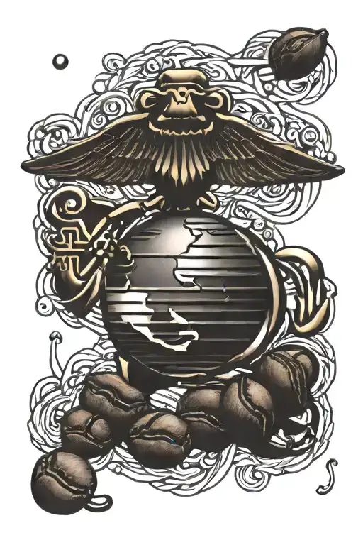 United States Marine Corps Emblem With Coffee Beans And Crayons