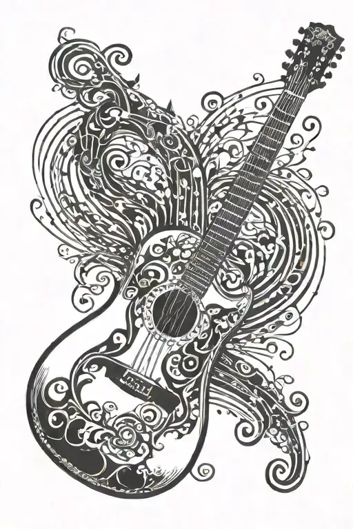 A Guitar With Intricate Musical Notes Forming The Strings