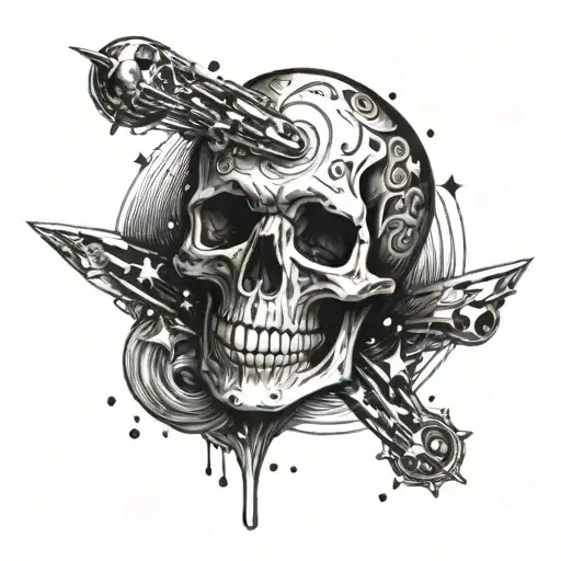 A Skull Surrounded By Swirling Galaxies And Shooting Stars