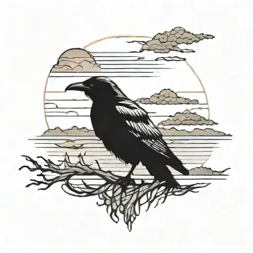 A Crow With The Sunset In The Background