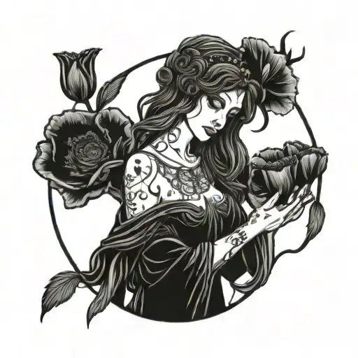 Hecate Holding A Mans Severed Head With Poppies