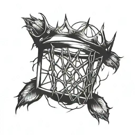A Basketball Hoop With A Crown Of Thorns Hanging From It