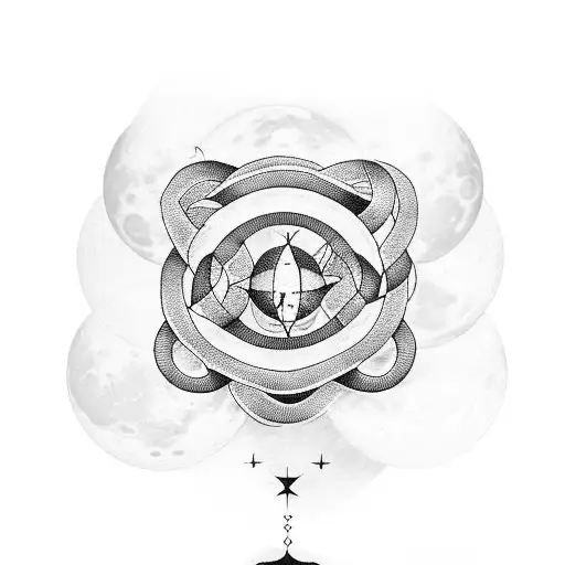 Moon Phases Intertwined With Feminist Symbols In Dotwork