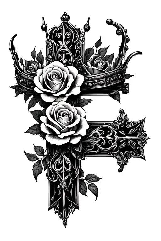 Cross With A Crown Made Of Roses On It