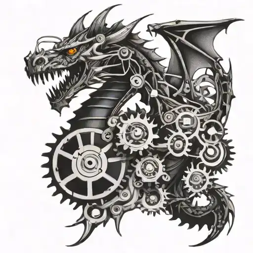 Mechanical Dragon With Gears And Wires Intertwined In Its Body